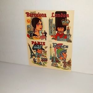 c VINTAGE MEYERCORD BARCELONA LONDON PARIS & ROME DECAL STICKER #1525-E